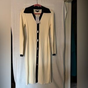 Cream and Black Long Sleeve Button-Up Dress size M